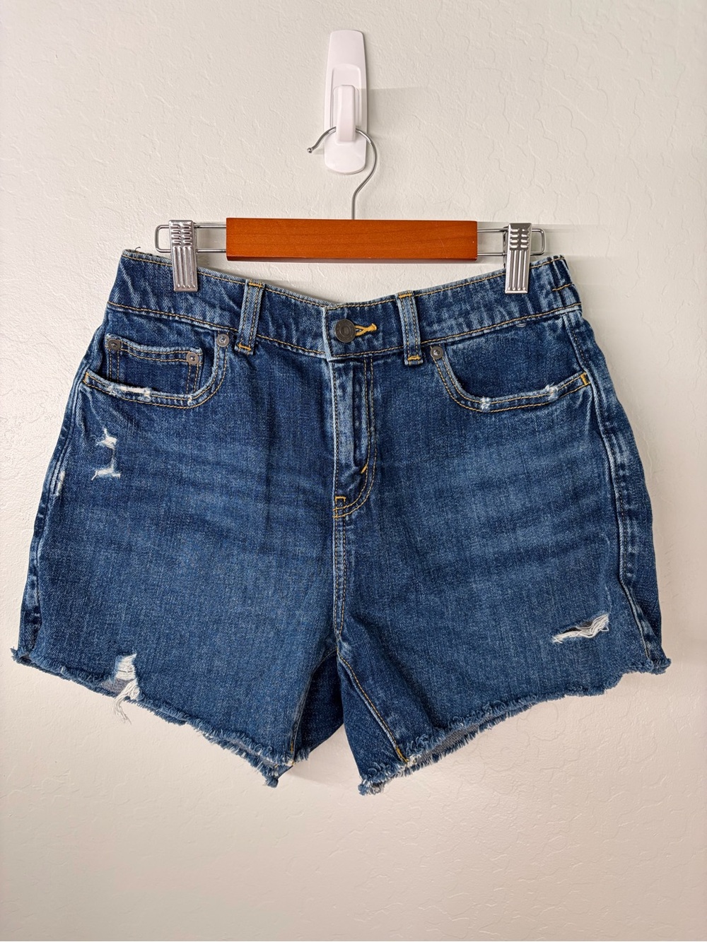 aerie Distressed Dark Blue High-Rise Denim Shorts 0066